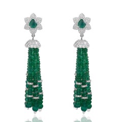 59.35 Carat Emerald Diamond 14 Karat Gold Tassel Earrings