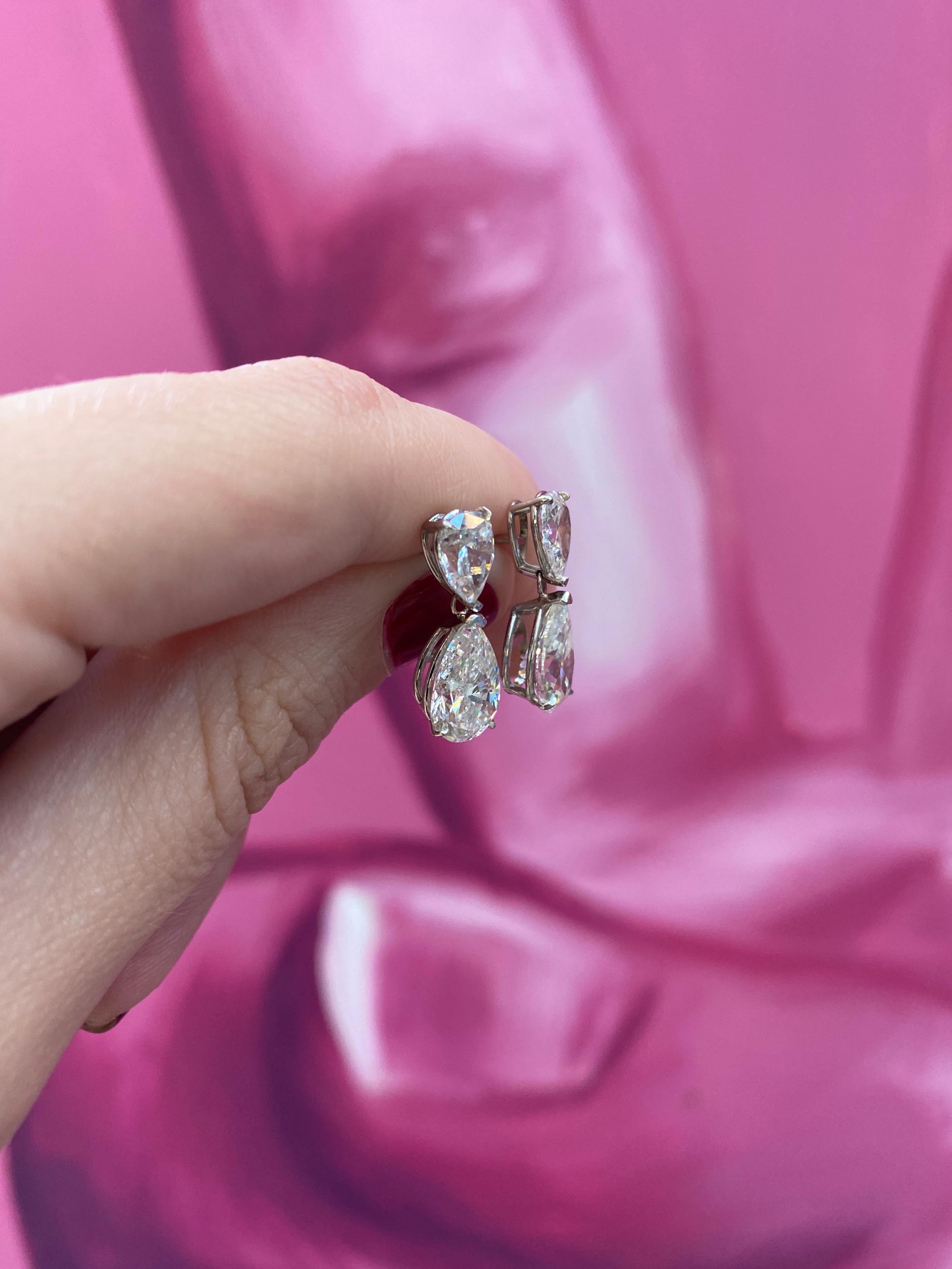 da uomo o donna Orecchini a goccia con diamanti a forma di pera da 5,93 ct, oro bianco 14k I-J I1-SI2 in vendita