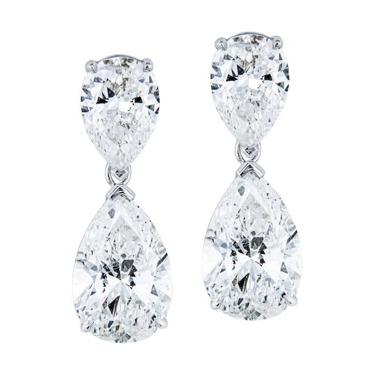 Pendants d'oreilles en or blanc 14 carats avec diamants en forme de poire de 5,93 carats I-J I1-SI2