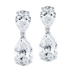 Pendants d'oreilles en or blanc 14 carats avec diamants en forme de poire de 5,93 carats I-J I1-SI2