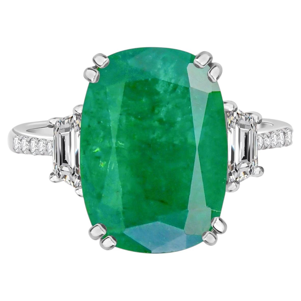Exceptional 5.94-Carat Emerald and Diamond Three-Stone Ring