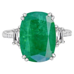 Exceptional 5.94-Carat Emerald and Diamond Three-Stone Ring