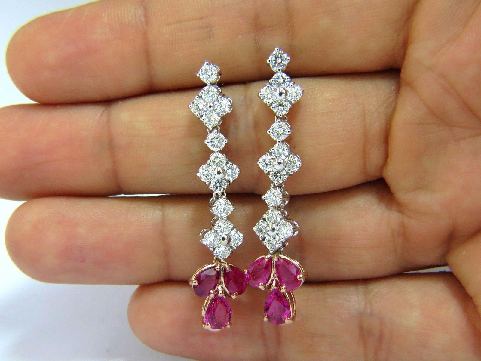 5.94 Carat Natural Red No Heat Ruby Diamond Dangle Earrings 14 Karat Unheated In New Condition In New York, NY