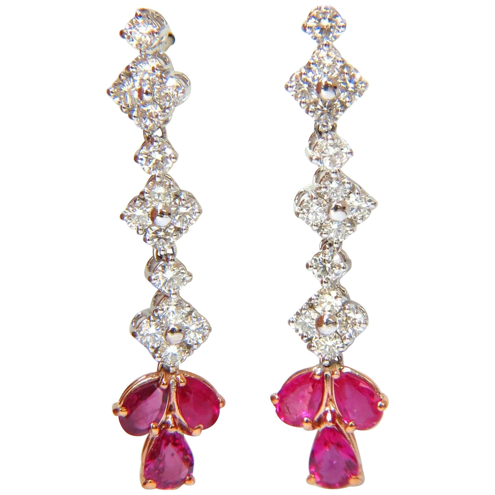 5.94 Carat Natural Red No Heat Ruby Diamond Dangle Earrings 14 Karat Unheated*