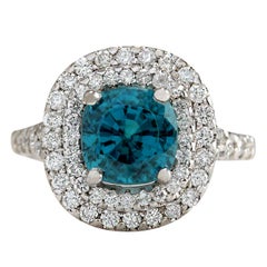 Zircon Diamond Ring In 14 Karat White Gold 