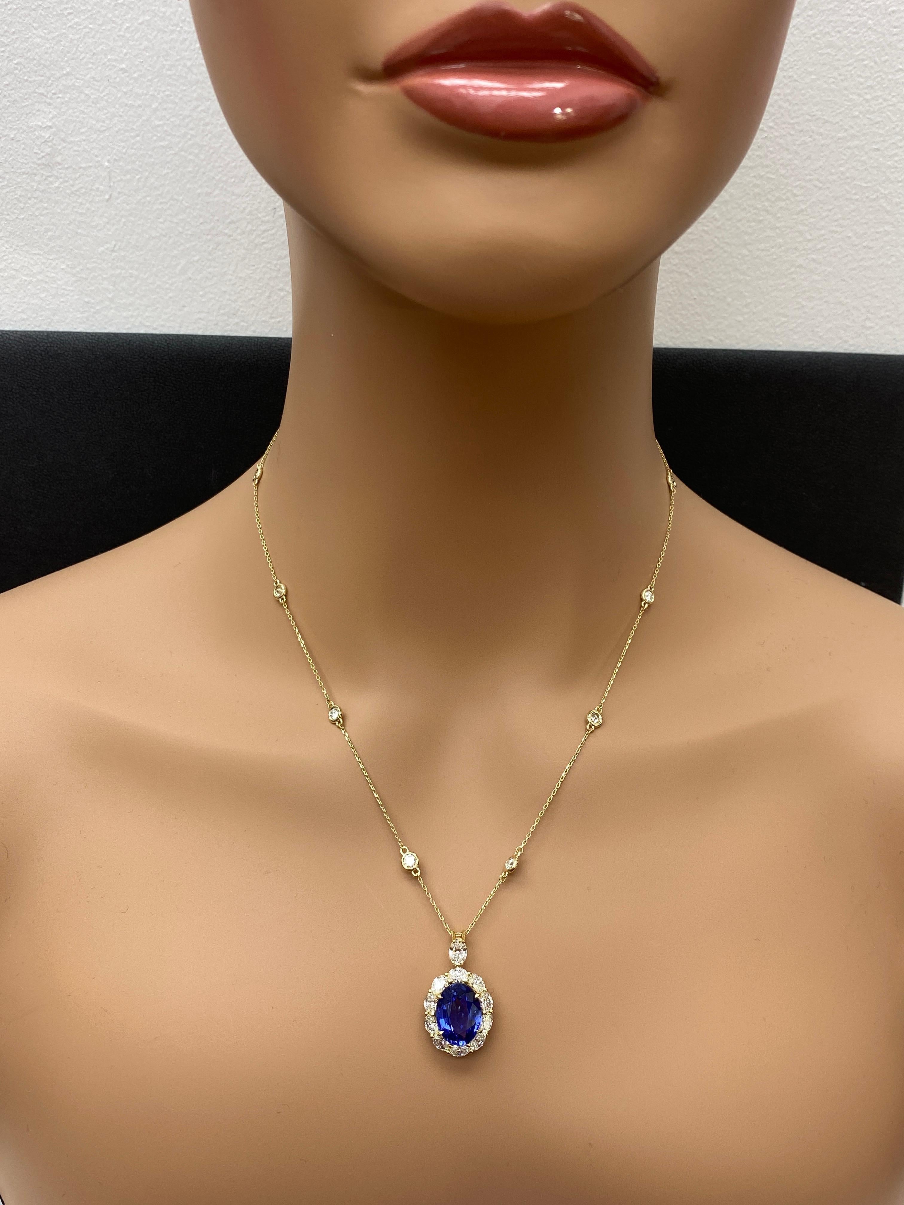 Collier de gouttes en or jaune 18 carats, saphir ovale et diamant de 5,94 carats Neuf - En vente à NEW YORK, NY