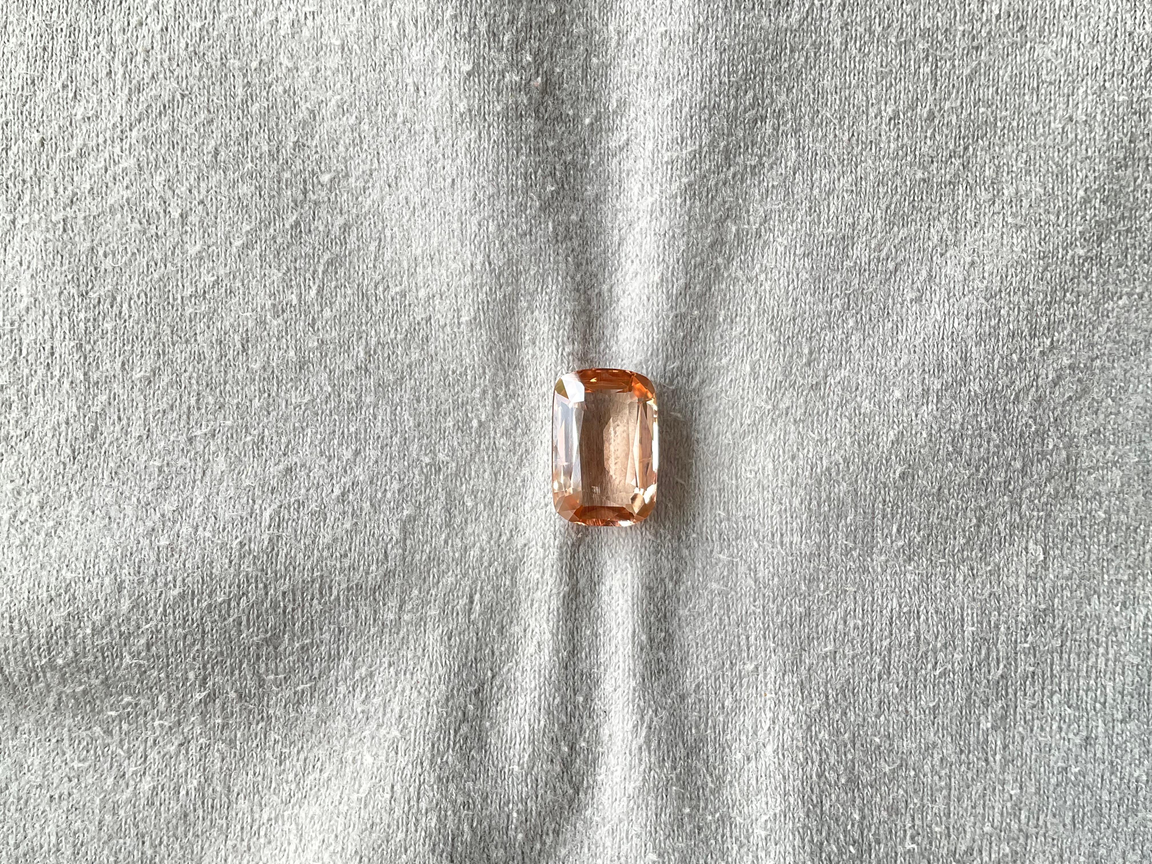 Art Deco 5.94 Carat Peach Tourmaline Cushion Faceted Cut Stone For Jewelry Natural Gem For Sale