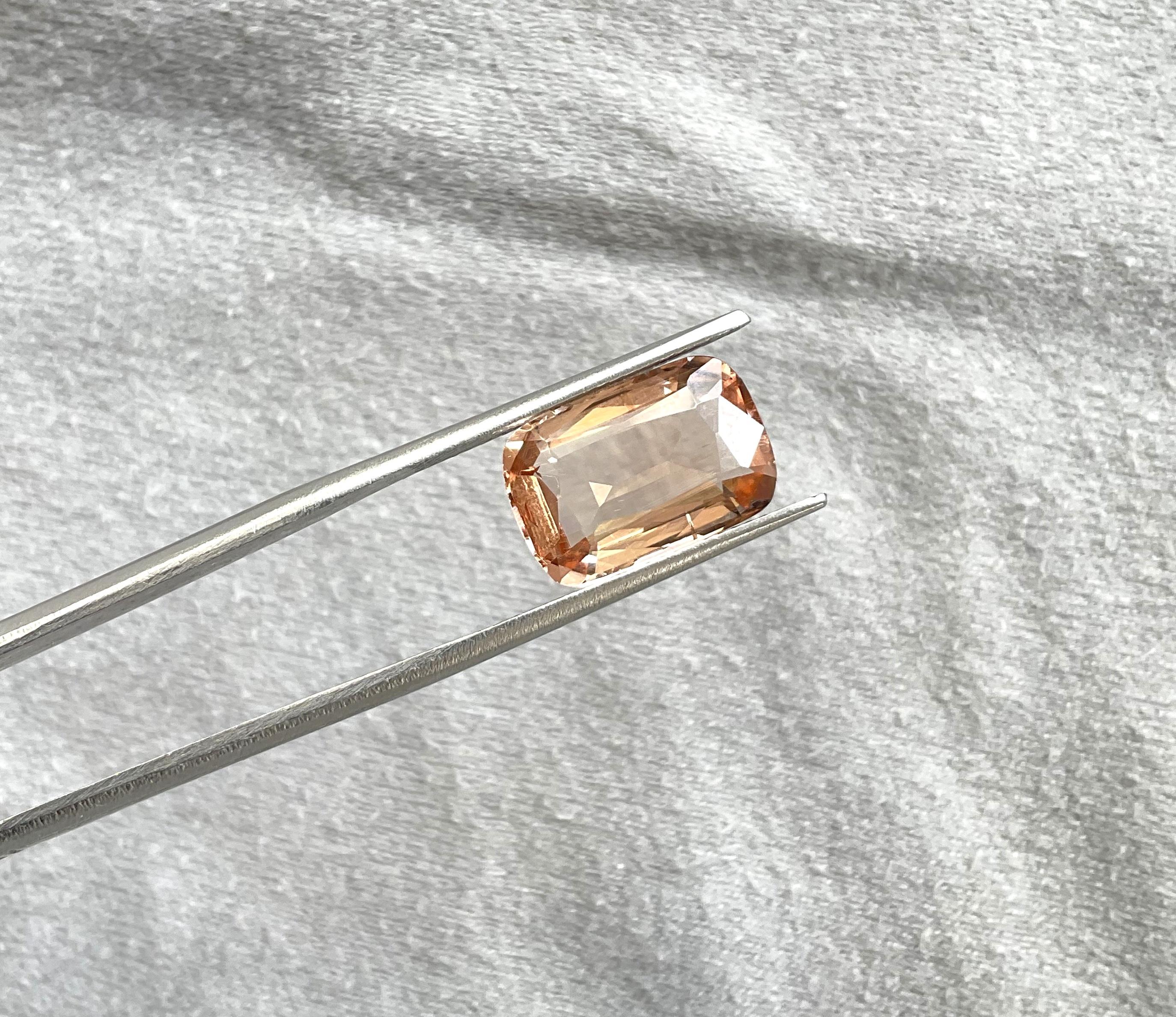5.94 Carat Peach Tourmaline Cushion Faceted Cut Stone For Jewelry Natural Gem For Sale 1