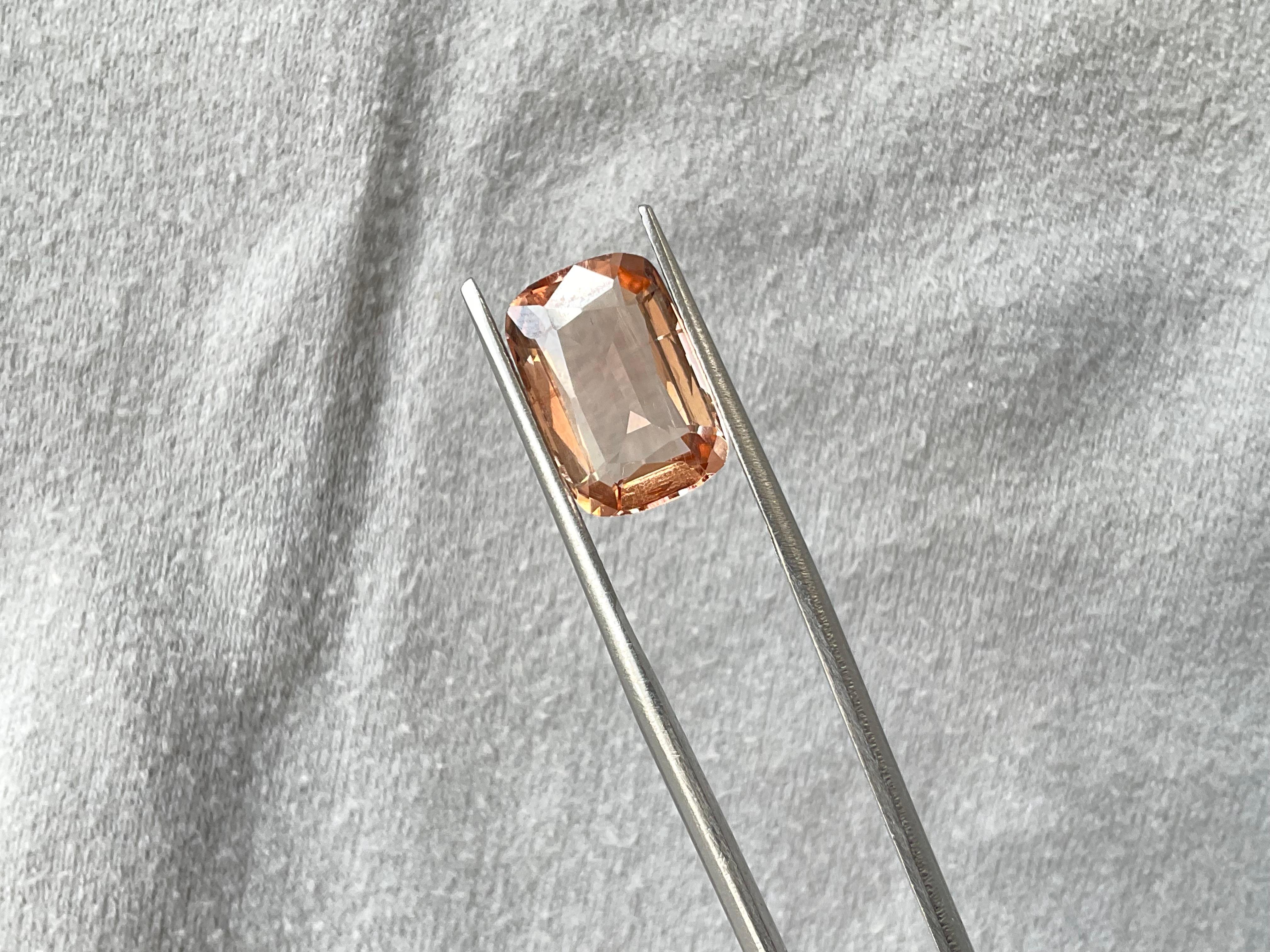 5.94 Carat Peach Tourmaline Cushion Faceted Cut Stone For Jewelry Natural Gem For Sale 2