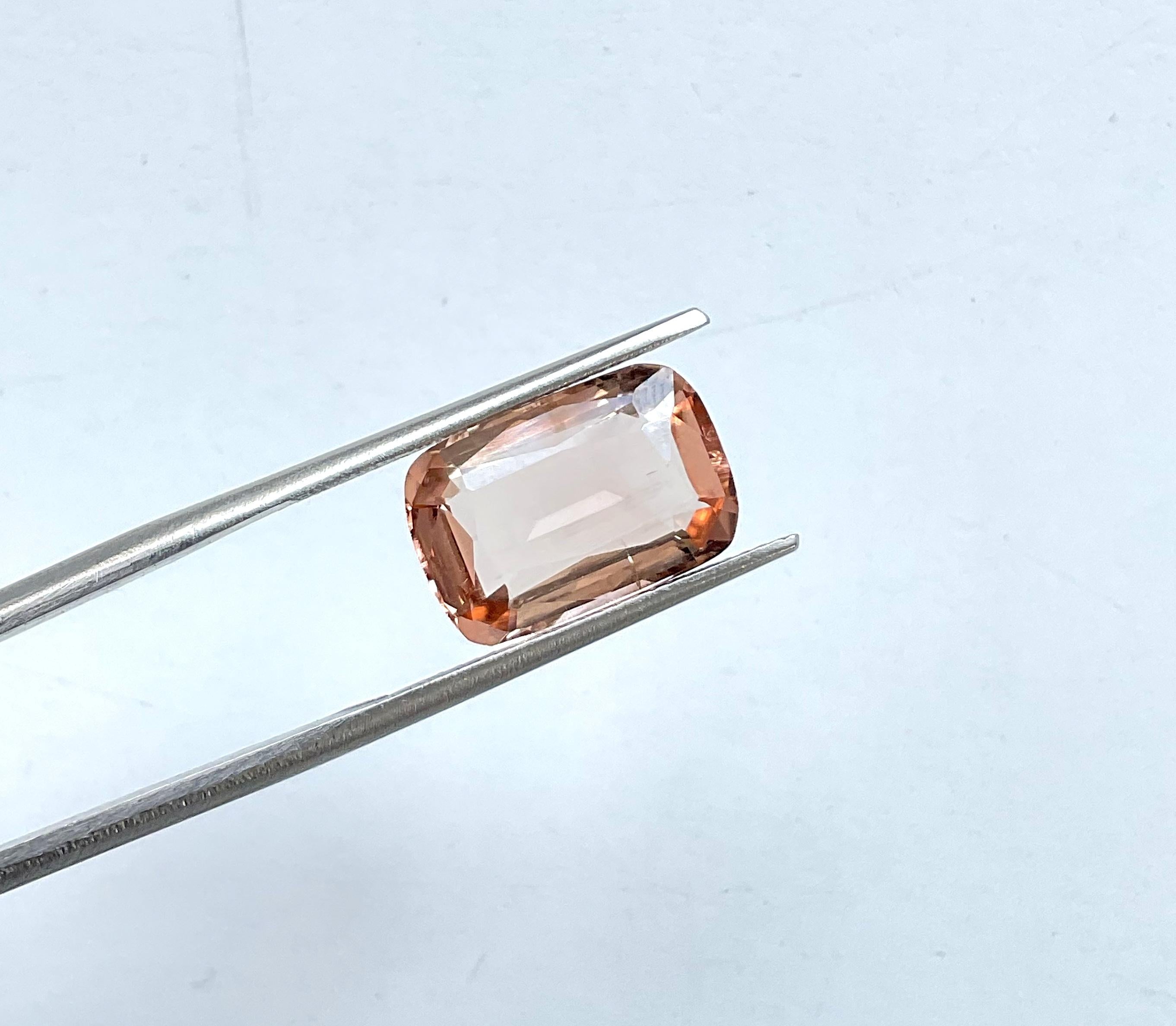 5.94 Carat Peach Tourmaline Cushion Faceted Cut Stone For Jewelry Natural Gem For Sale 3