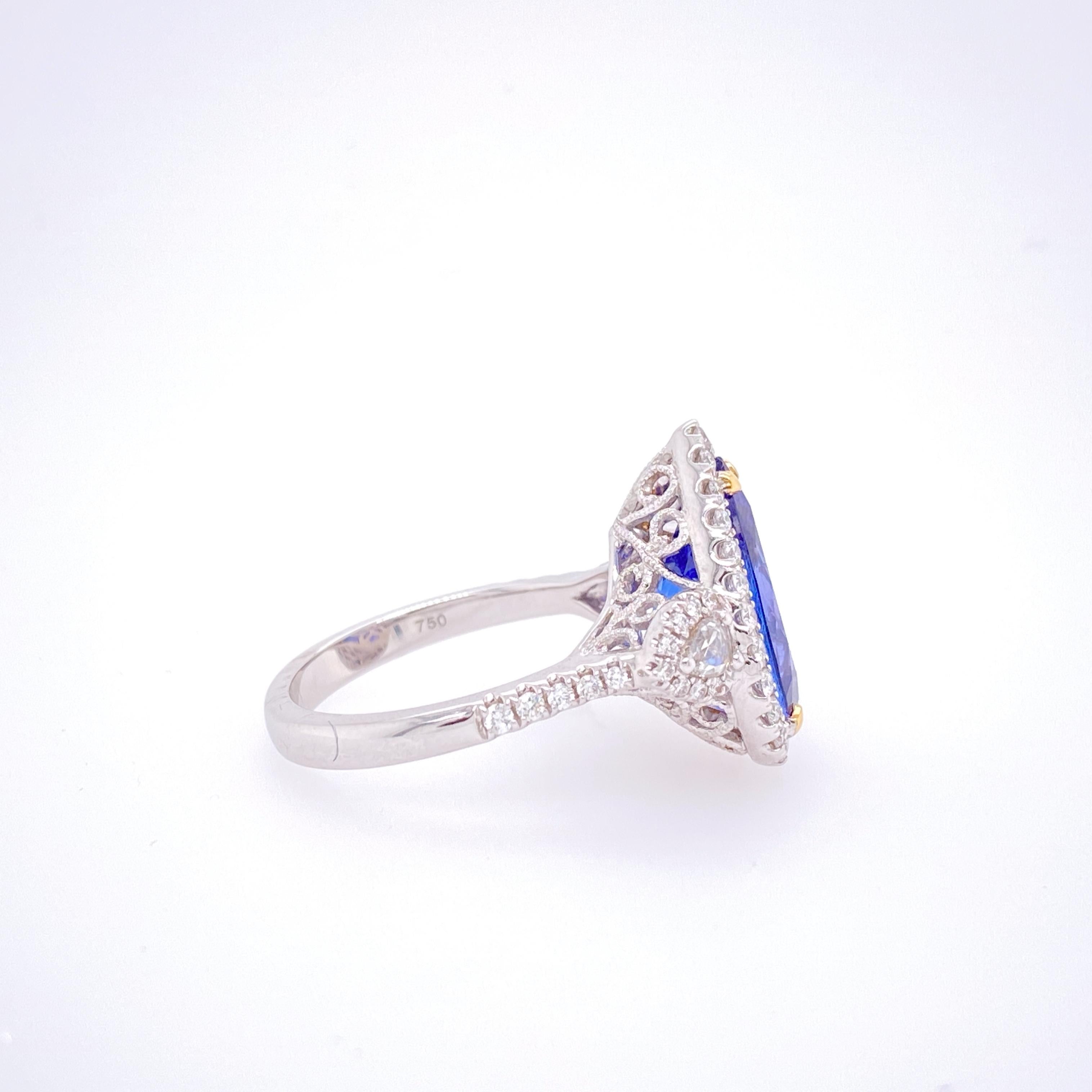 Women's 5.94 Carat Pear Shape Tanzanite and Diamond Ring For Sale