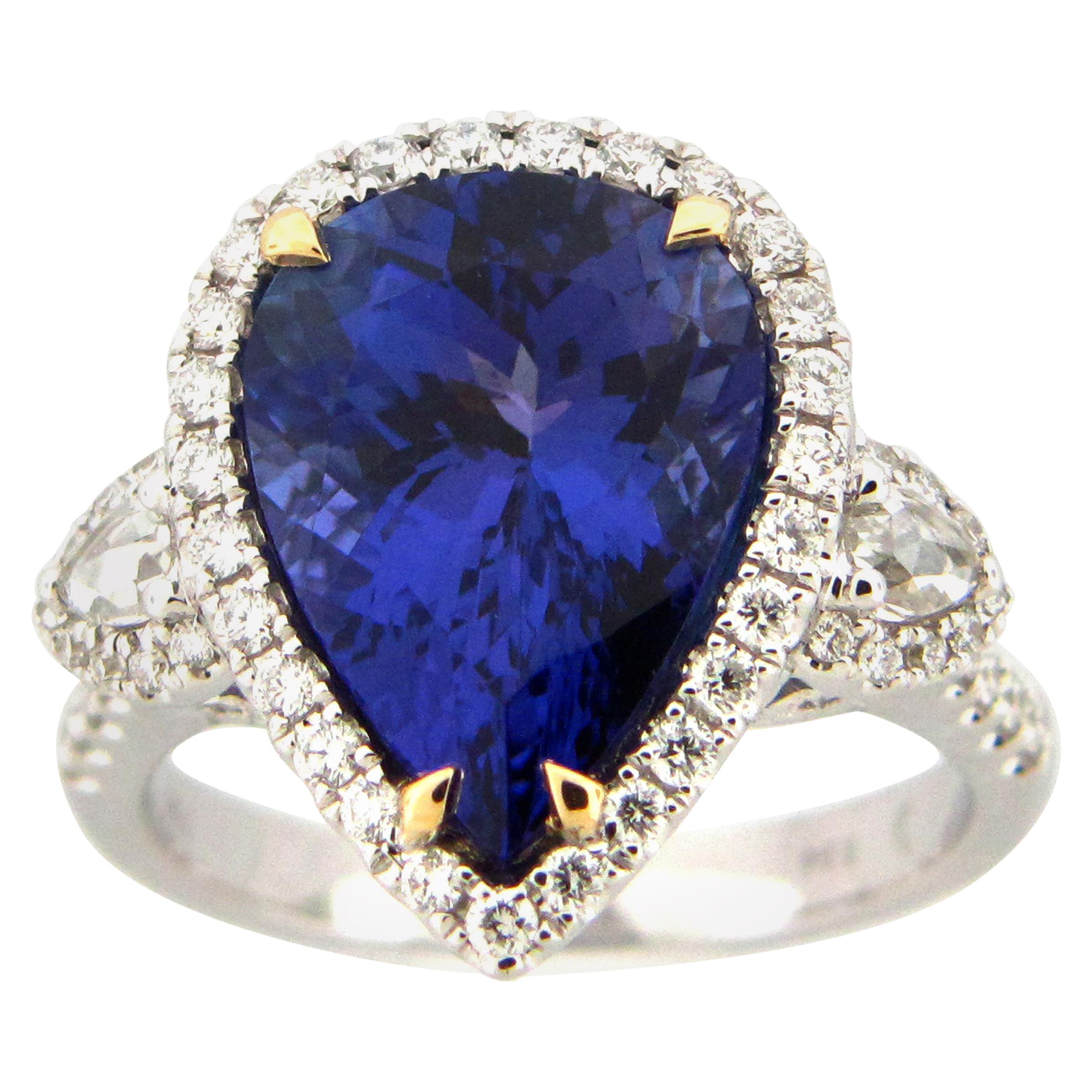 5.94 Carat Pear Shape Tanzanite and Diamond Ring