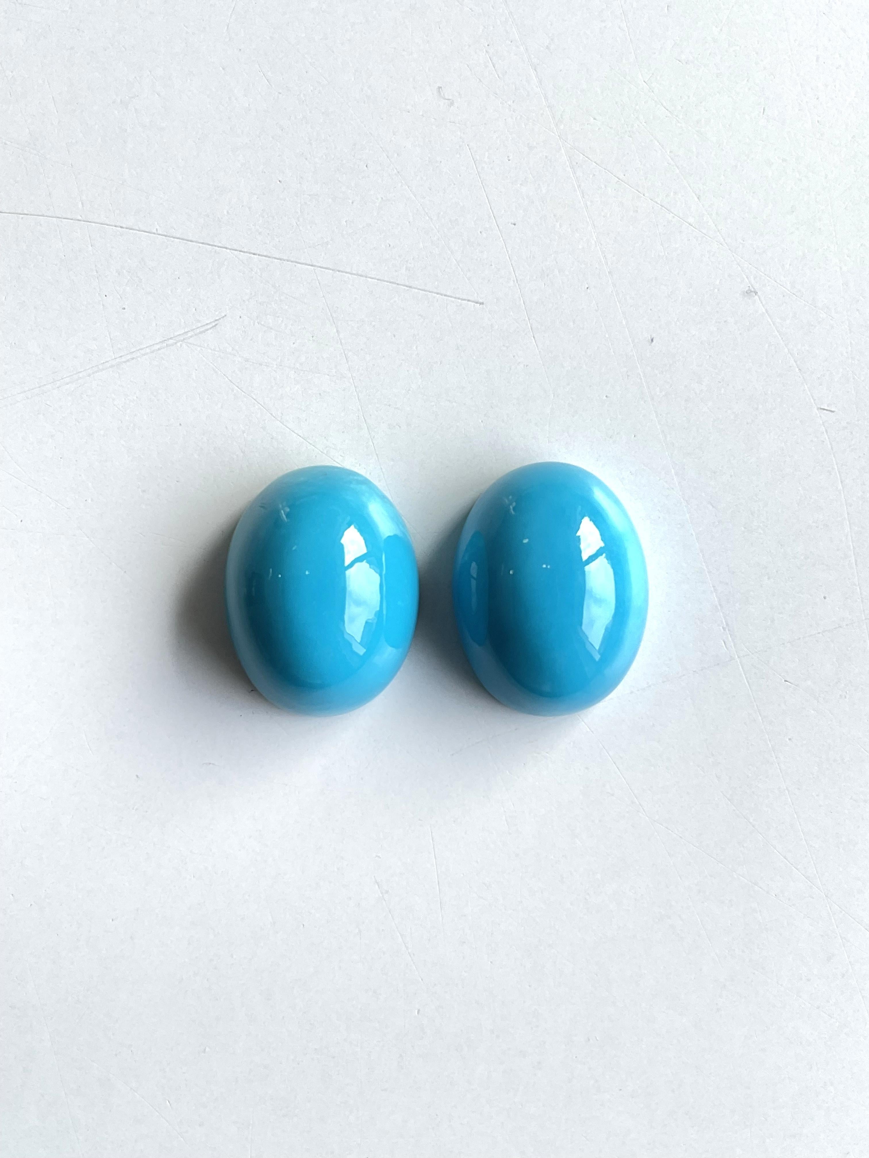 Women's or Men's 59.49 Carats Turquoise Arizona Cabochons 2 Pieces Pair For Jewelry Natural Gem For Sale