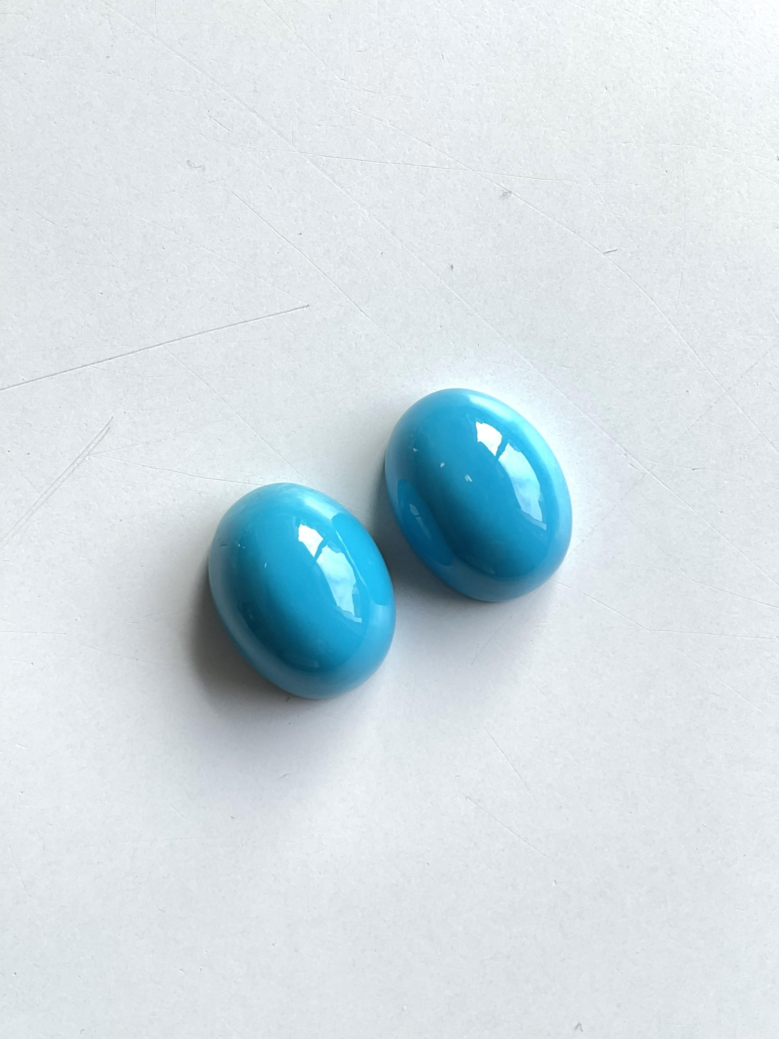 59.49 Carats Turquoise Arizona Cabochons 2 Pieces Pair For Jewelry Natural Gem For Sale 1