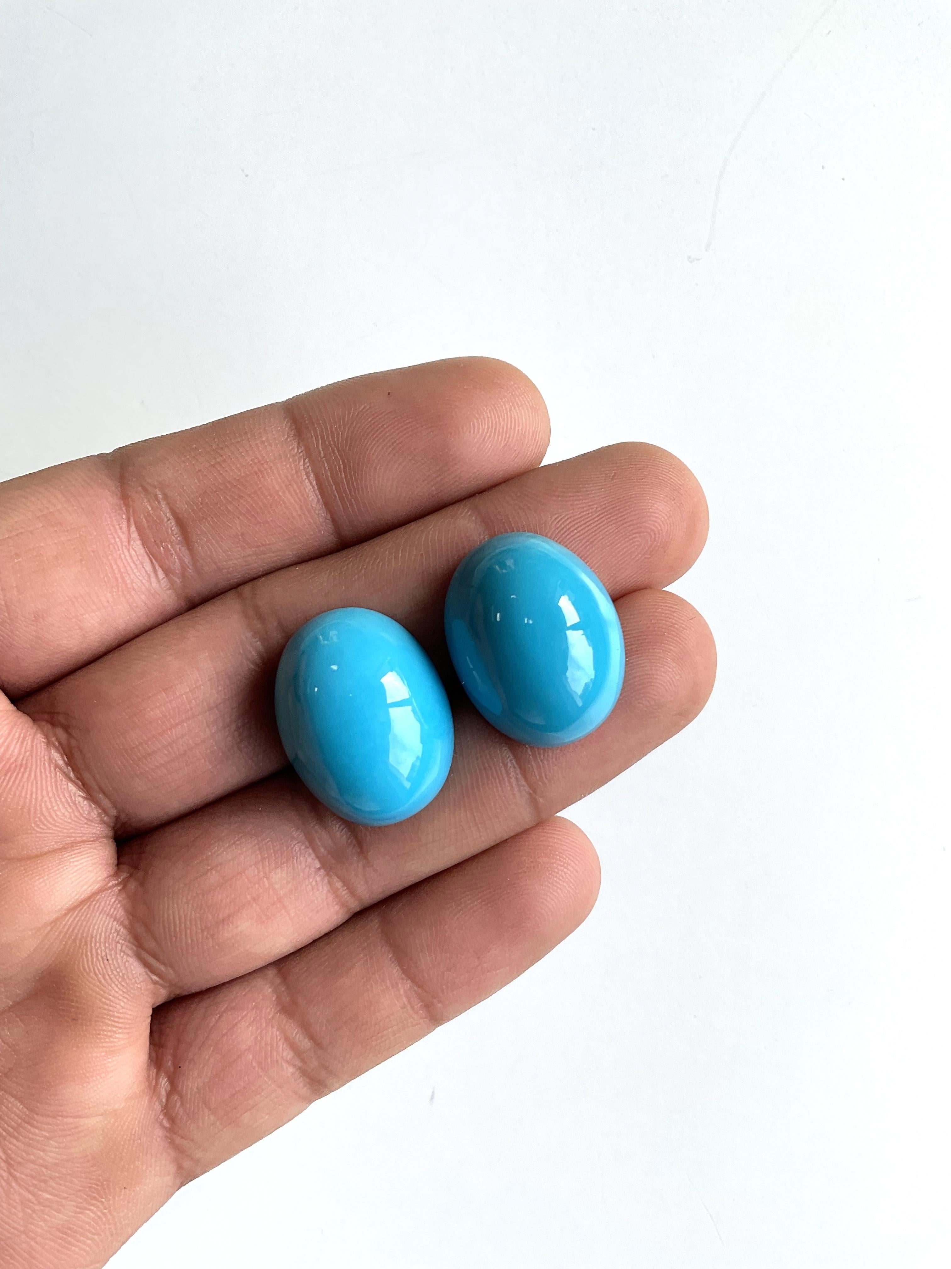 59.49 Carats Turquoise Arizona Cabochons 2 Pieces Pair For Jewelry Natural Gem For Sale 2