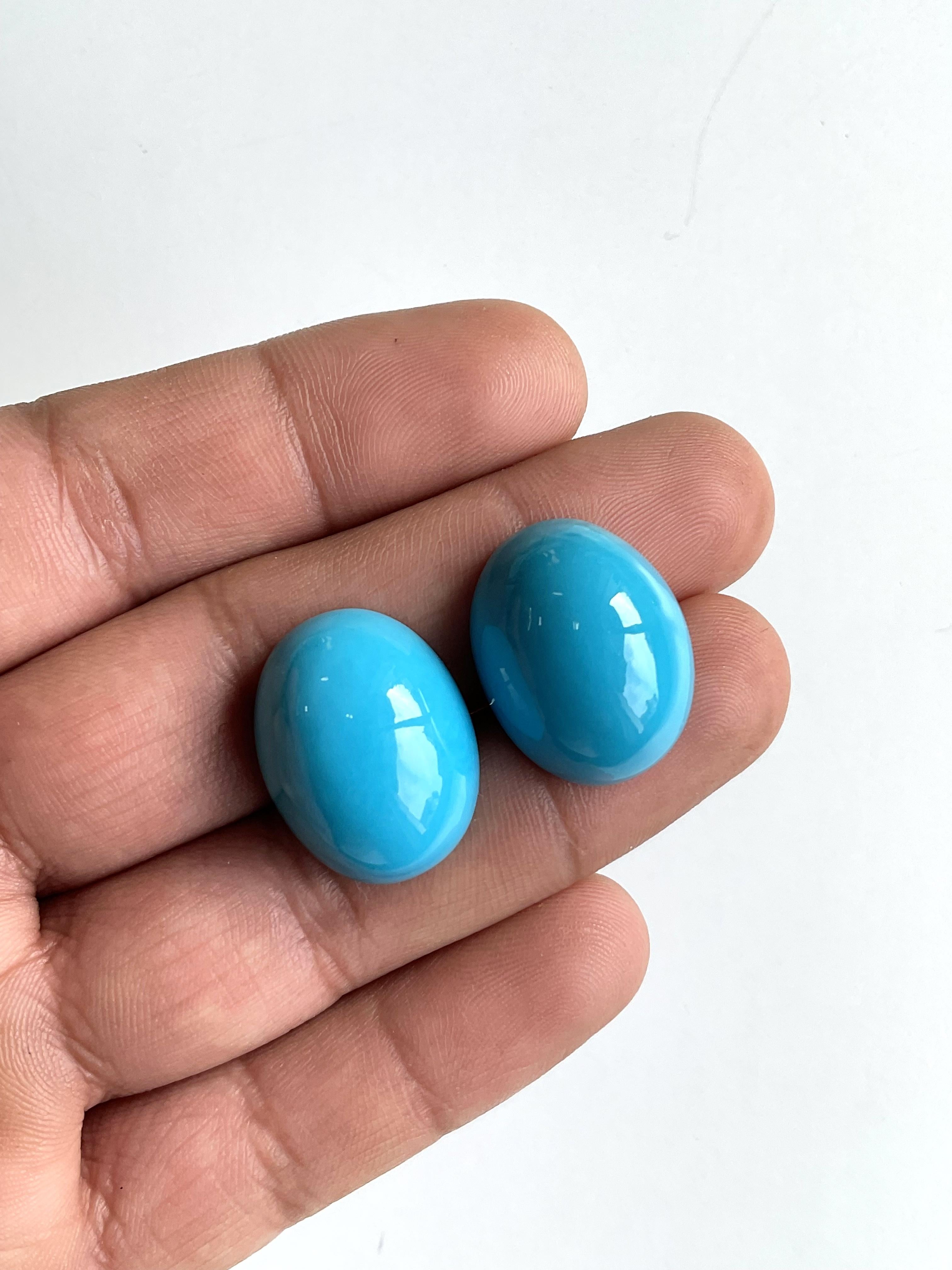 59.49 Carats Turquoise Arizona Cabochons 2 Pieces Pair For Jewelry Natural Gem For Sale 3