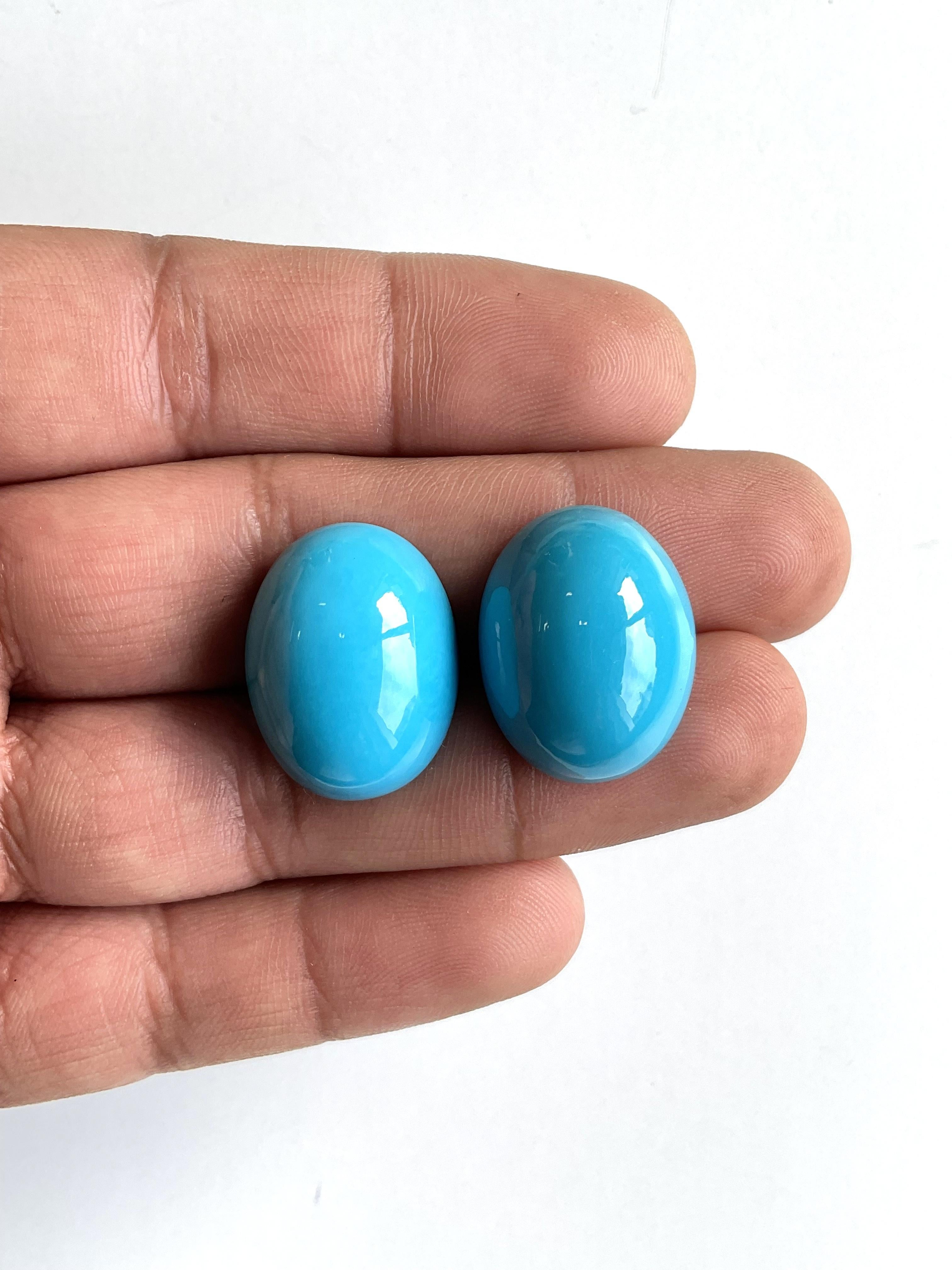 59.49 Carats Turquoise Arizona Cabochons 2 Pieces Pair For Jewelry Natural Gem For Sale 4
