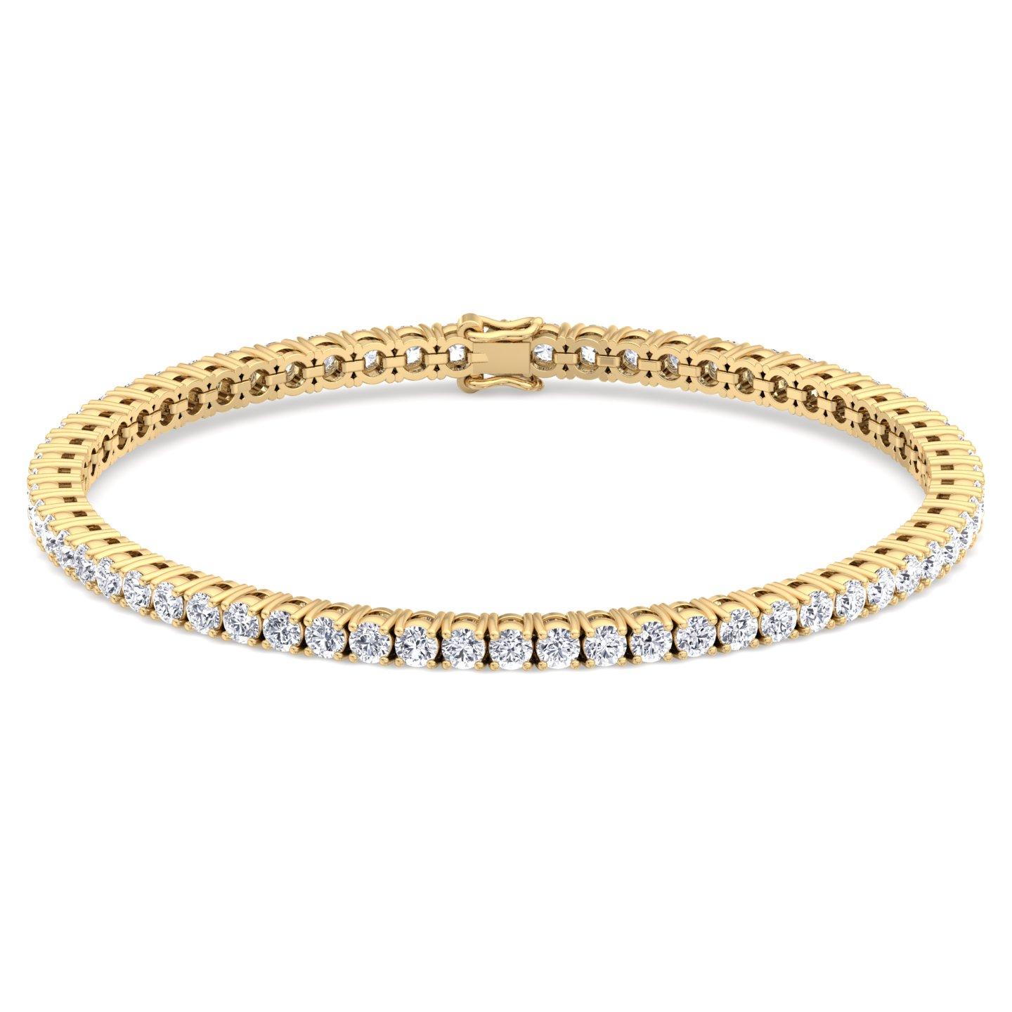 Taille ronde Bracelet tennis en or jaune 14 carats avec diamants de 5,94 carats en vente