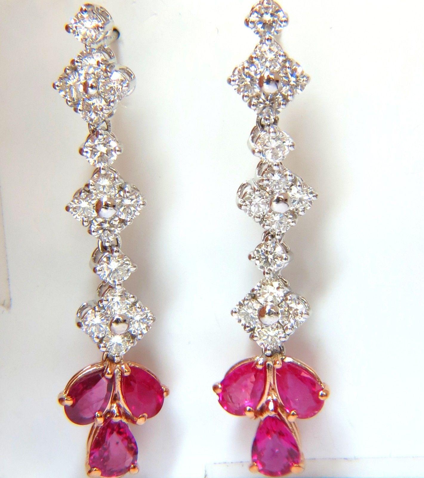 5.94 Carat Natural Red No Heat Ruby Diamond Dangle Earrings 14 Karat Unheated In New Condition For Sale In New York, NY