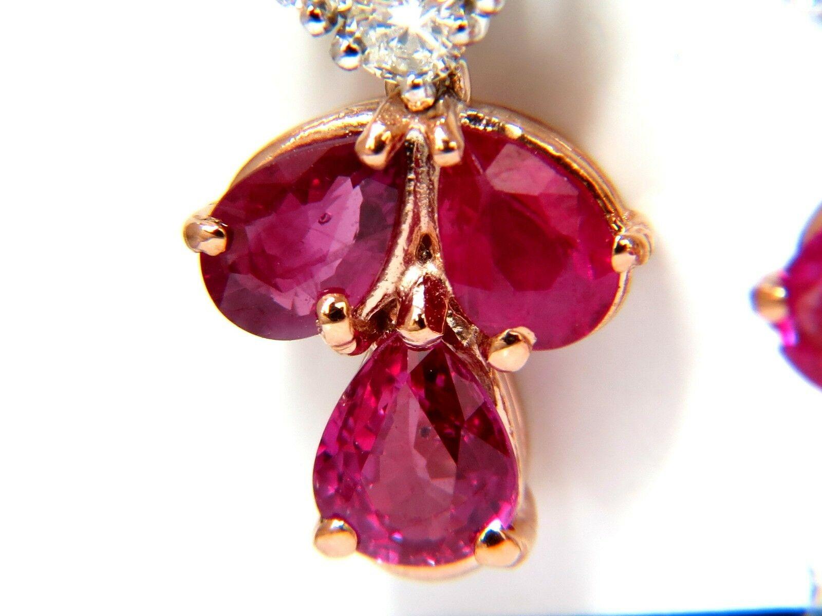 5.94 Carat Natural Red No Heat Ruby Diamond Dangle Earrings 14 Karat Unheated For Sale 1