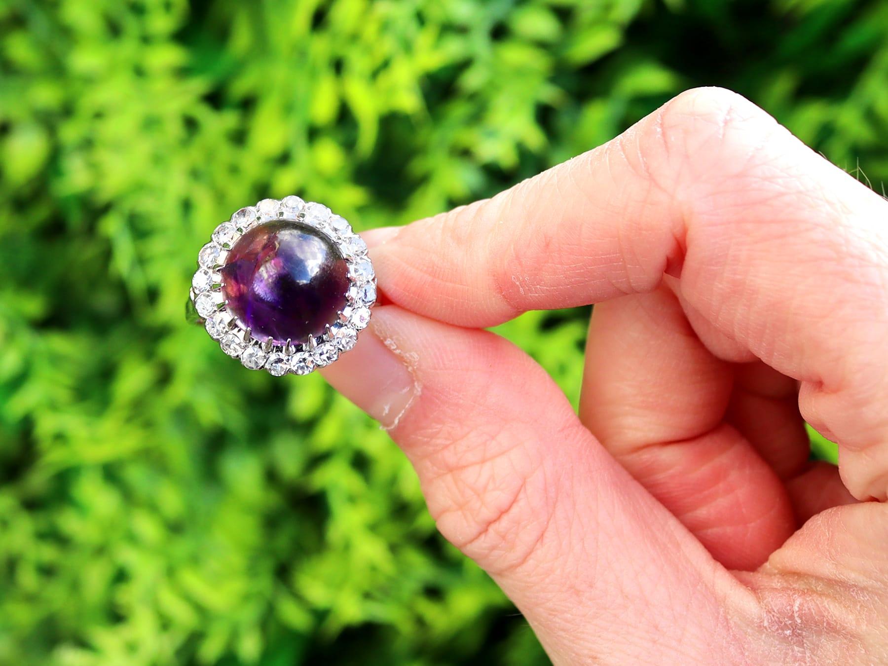 A stunning, fine and impressive antique 5.95 carat amethyst and 0.95 carat diamond, platinum dress ring; part of our diverse collection of antique amethyst jewelry.

This stunning, fine and impressive antique cluster dress ring has been crafted in