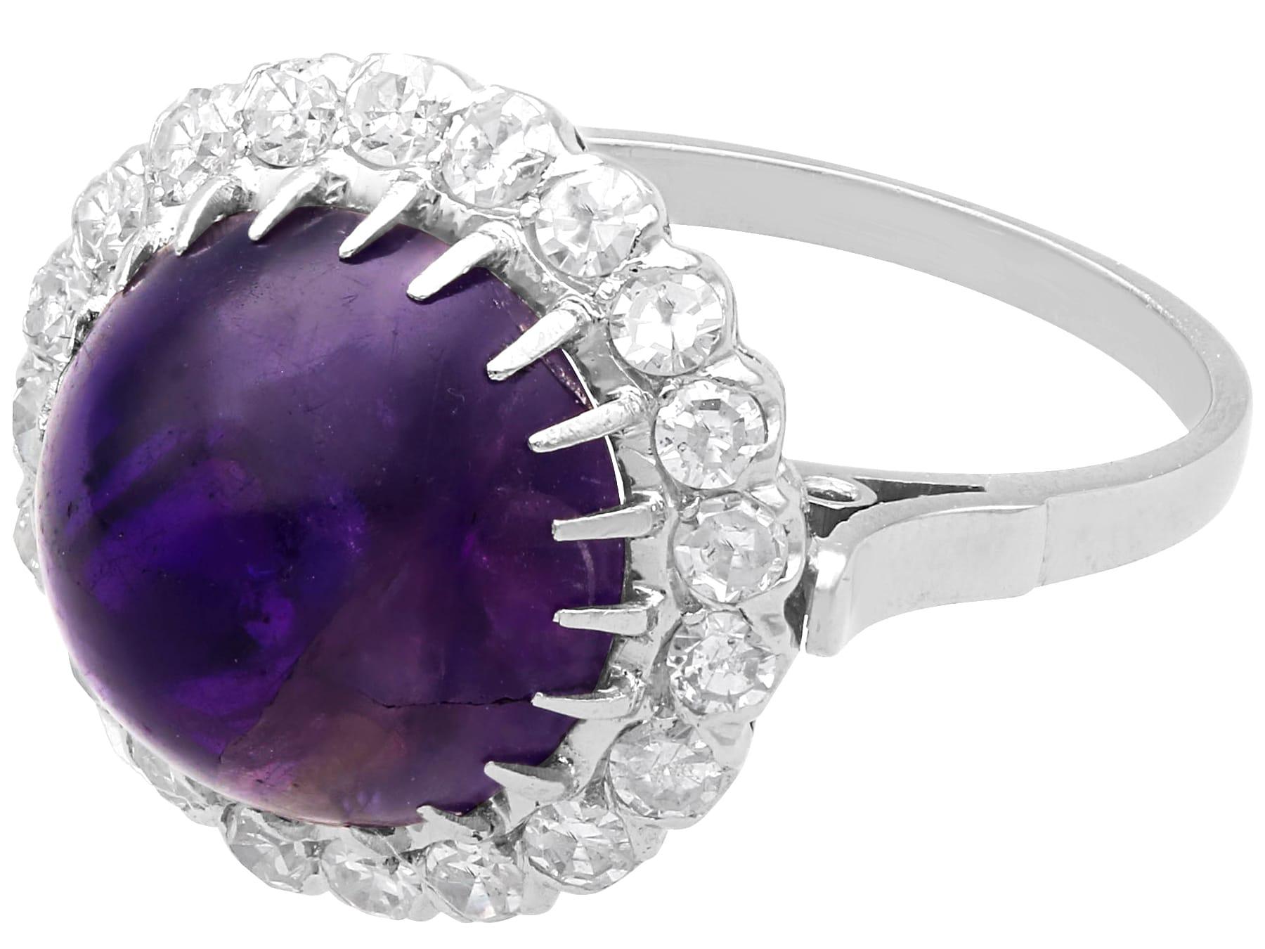 Cabochon 5.95 Carat Amethyst and 0.95 Carat Diamond Platinum Dress Ring Circa 1935 For Sale