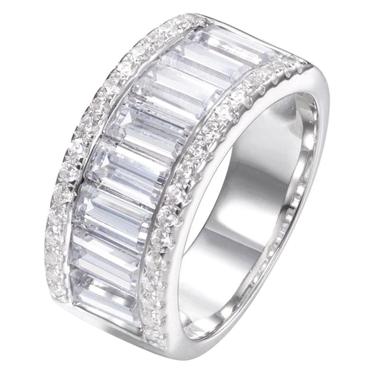 5.95 Quilates Baguette Circonita Cúbica Media Eternidad Vestido de Cóctel Anillo de Compromiso en venta