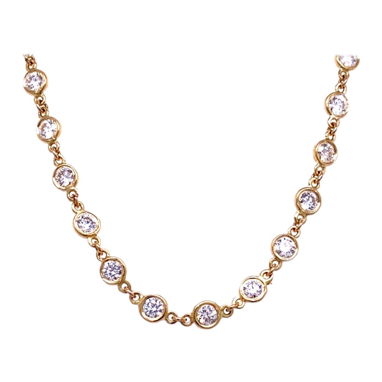 5.95 Carat Bezel Set Round Diamond by the Inch 18 Karat Necklace