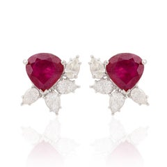 5.95 Carat Carat Ruby Diamond 14 Karat Gold Stud Earrings