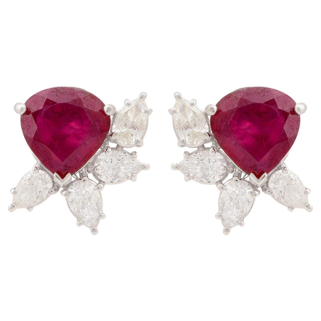 5.95 Carat Carat Ruby Diamond 14 Karat Gold Stud Earrings