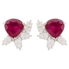 5.95 Carat Carat Ruby Diamond 14 Karat Gold Stud Earrings