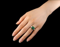 5.95 Carat Chrome Tourmaline Platinum East-West Three-Stone Ring with Diamonds