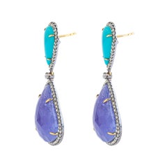 59.5 Carat Diamond, Tanzanite and Turquoise Drop Earrings