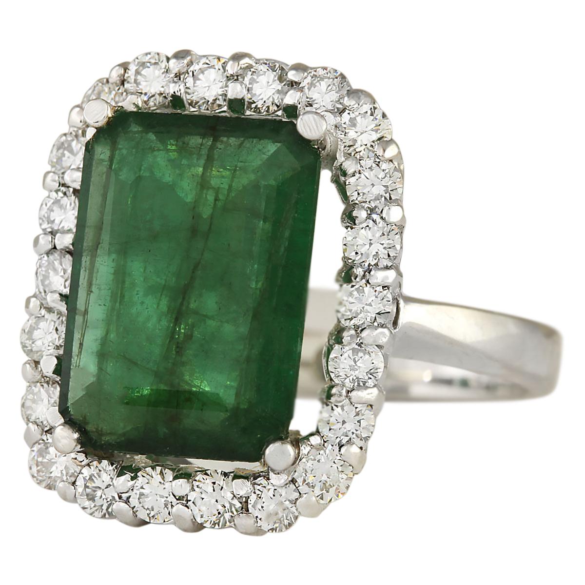 5.95 Carat Emerald 14 Karat White Gold Diamond Ring
Stamped: 14K White Gold
Total Ring Weight: 8.4 Grams
Total  Emerald Weight is 4.80 Carat (Measures: 14.00x10.00 mm)
Color: Green
Total  Diamond Weight is 1.15 Carat
Color: F-G, Clarity: