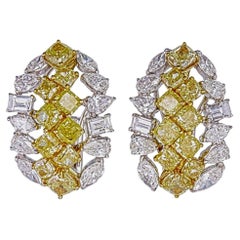 Orecchini con diamanti gialli e bianchi da 5,95 carati in oro bianco da 18 carati