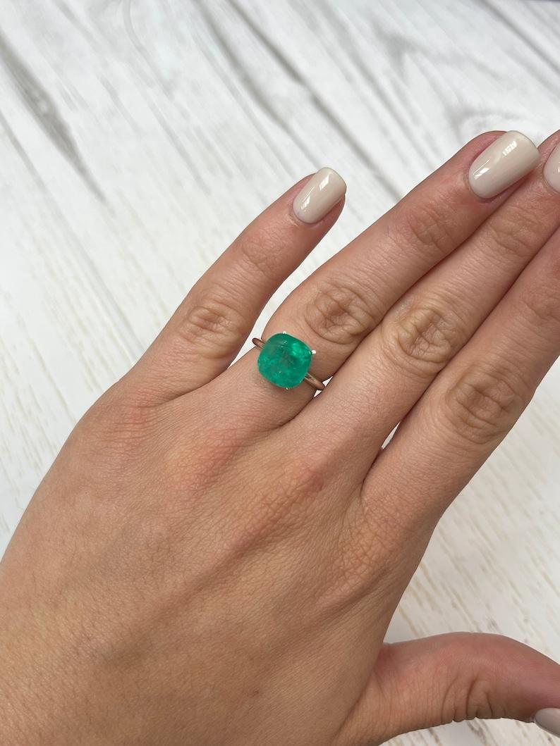 5.95 Carat Green Colombian Emerald - Cushion Cut Genuine May Birthstone For Sale 3