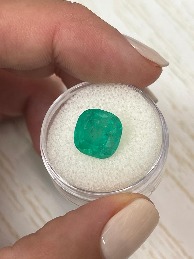 Women's 5.95 Carat Green Colombian Emerald - Cushion Cut Genuine May Birthstone For Sale