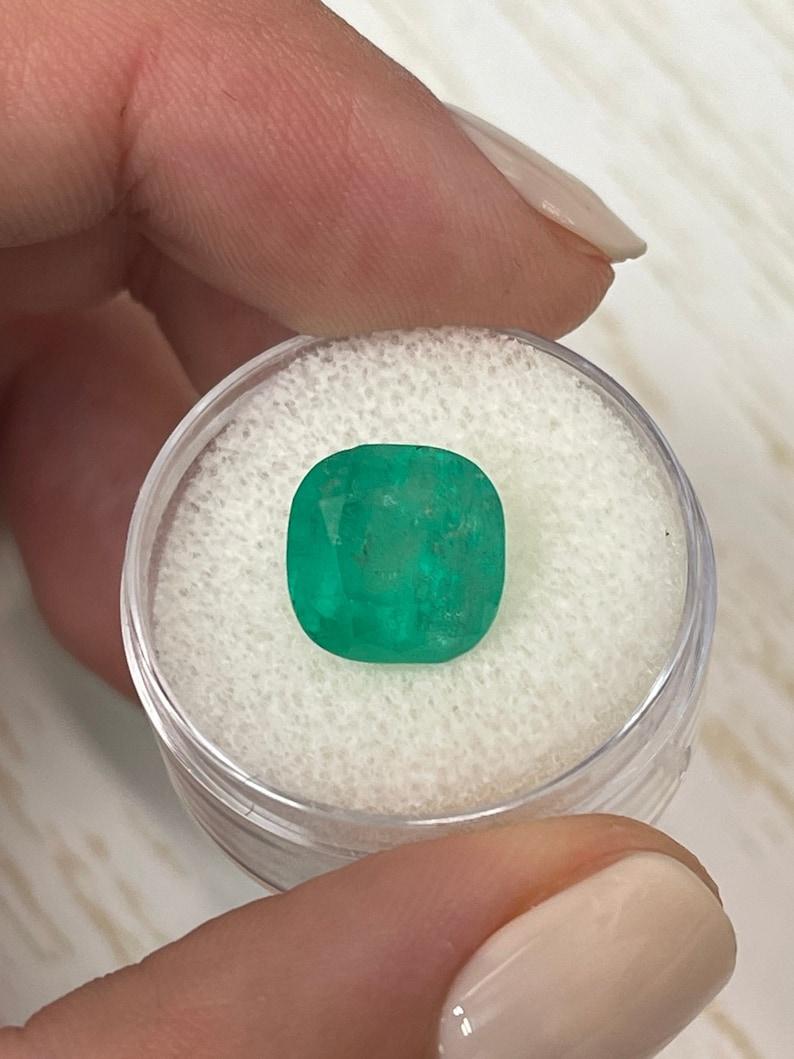 Modern 5.95 Carat Green Colombian Emerald - Cushion Cut Genuine May Birthstone For Sale