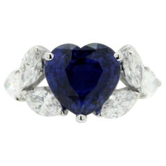 5.95 Carat Heart Shape Sapphire and White Marquise Diamond Cocktail Ring