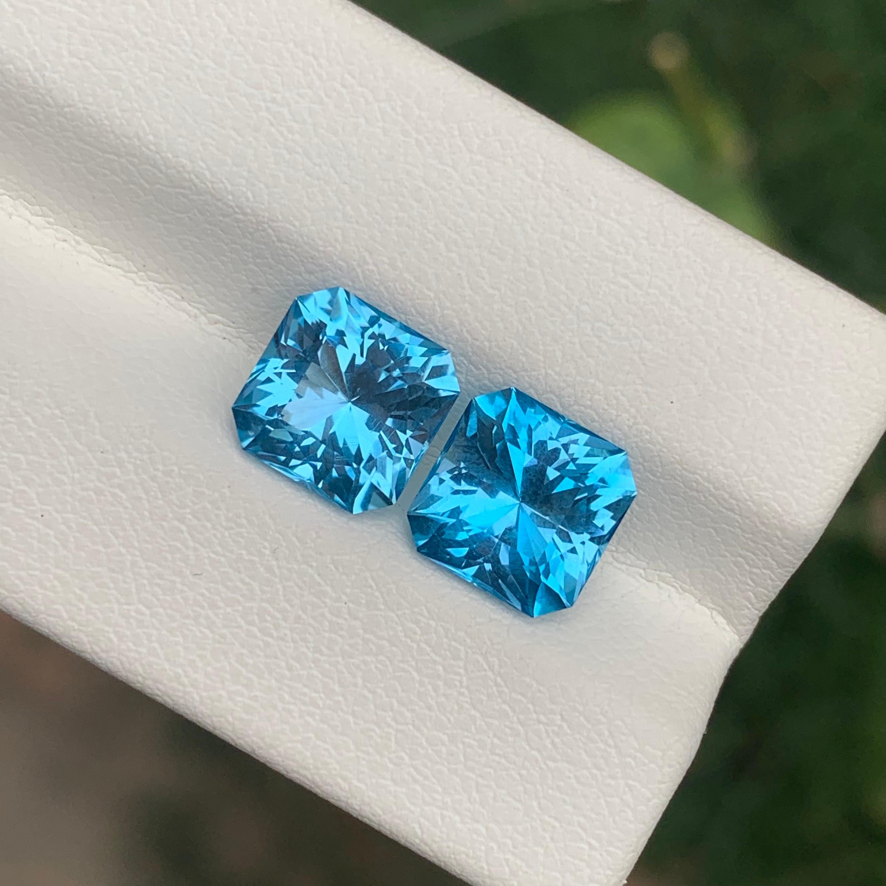 5.95 Carat Incredible Loose Swiss Blue Topaz Pair Square Shape Gemstone For Sale 5