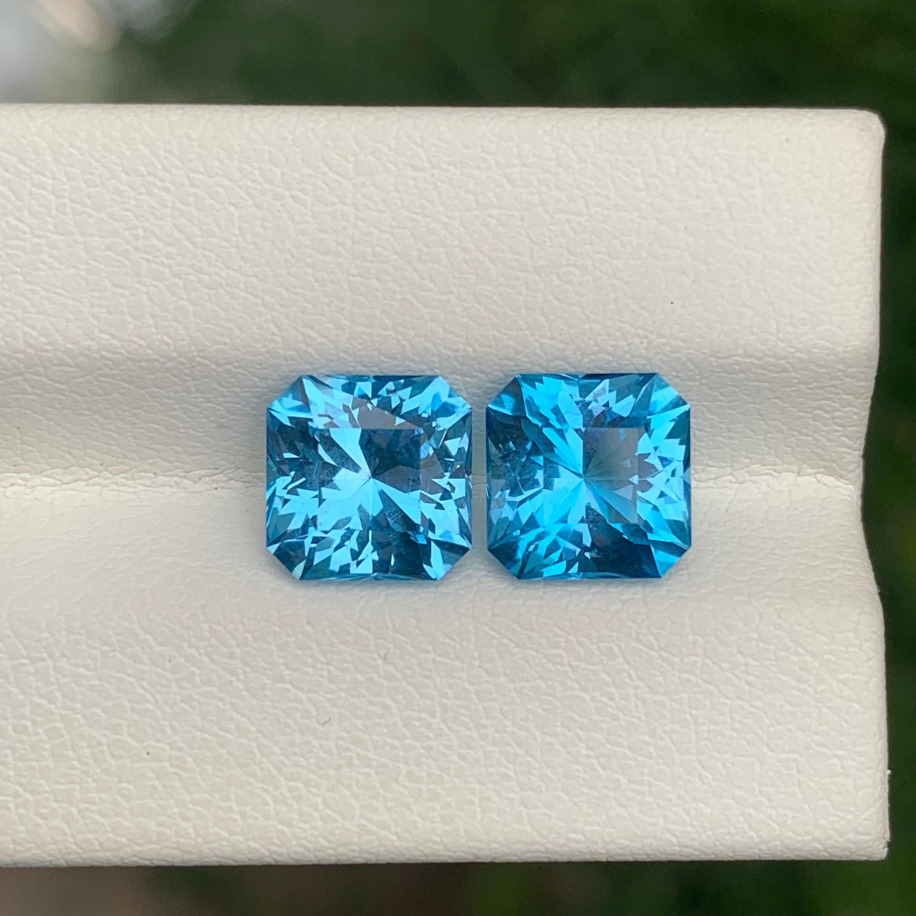 Loose Swiss Blue Topaz Pair 

Weight: 5.95 Carats
Dimensions: 8 x 8 x 5.8 Mm And 
                     7.9 x 7.9 x 5.8 Mm 
Origin: Brazil
Shape: Square
Color: Blue
Certificate: On Demand

Benefits Of Wearing Swiss Blue Topaz Stone:
It helps to