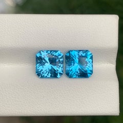5.95 Carat Incredible Loose Swiss Blue Topaz Pair Square Shape Gemstone