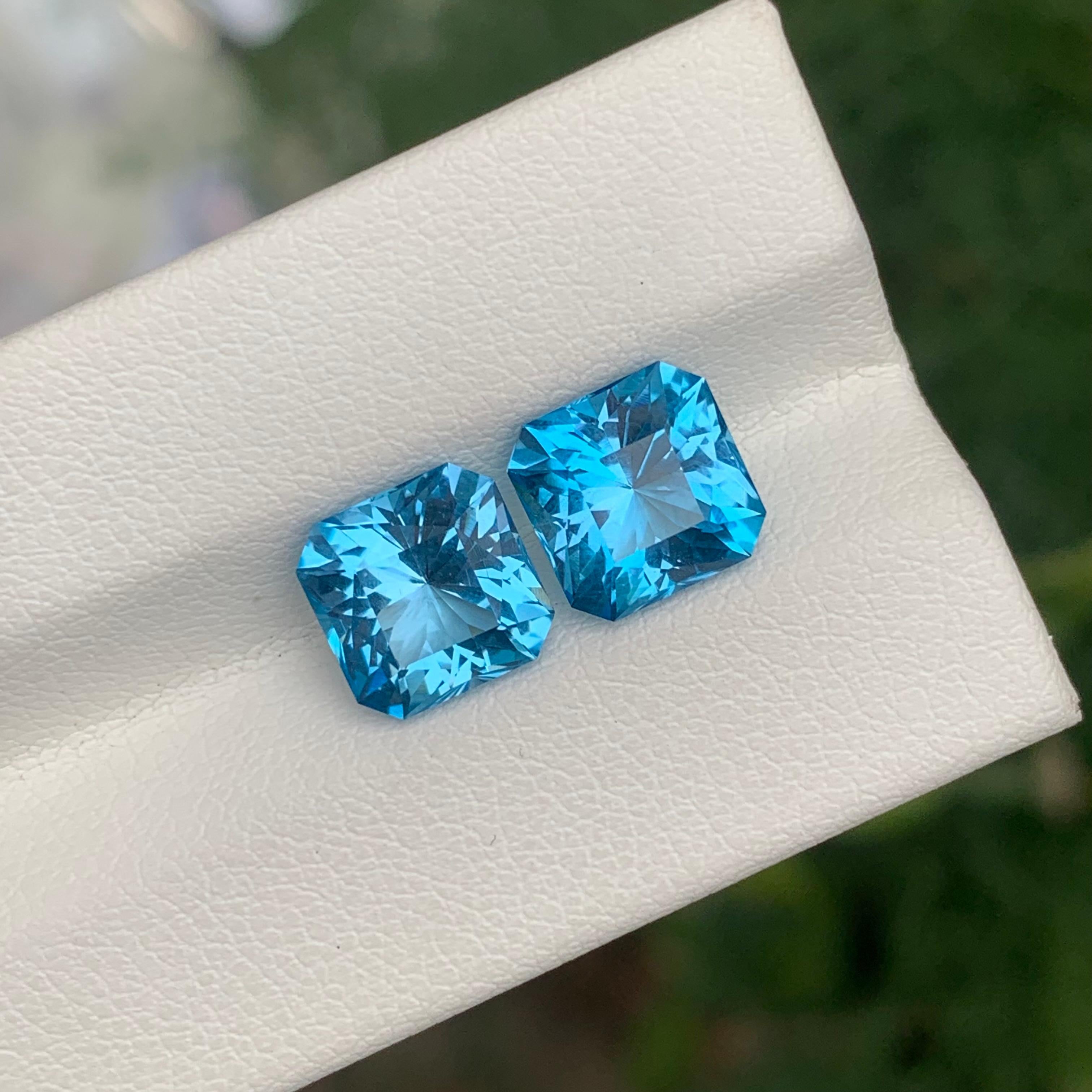 Arts and Crafts 5.95 Carat Incredible Loose Swiss Blue Topaz Pair Square Shape Gemstone For Sale