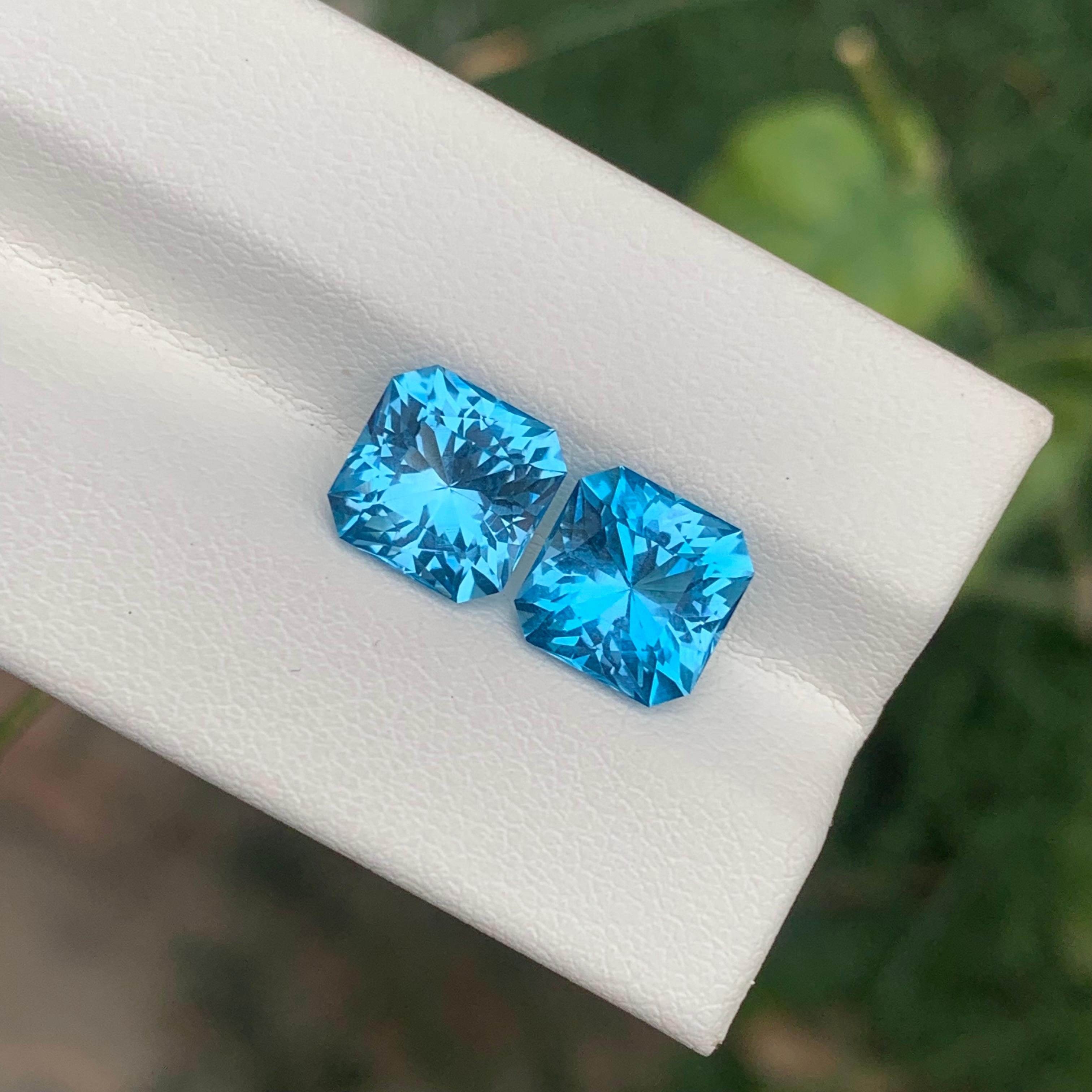 Square Cut 5.95 Carat Incredible Loose Swiss Blue Topaz Pair Square Shape Gemstone For Sale