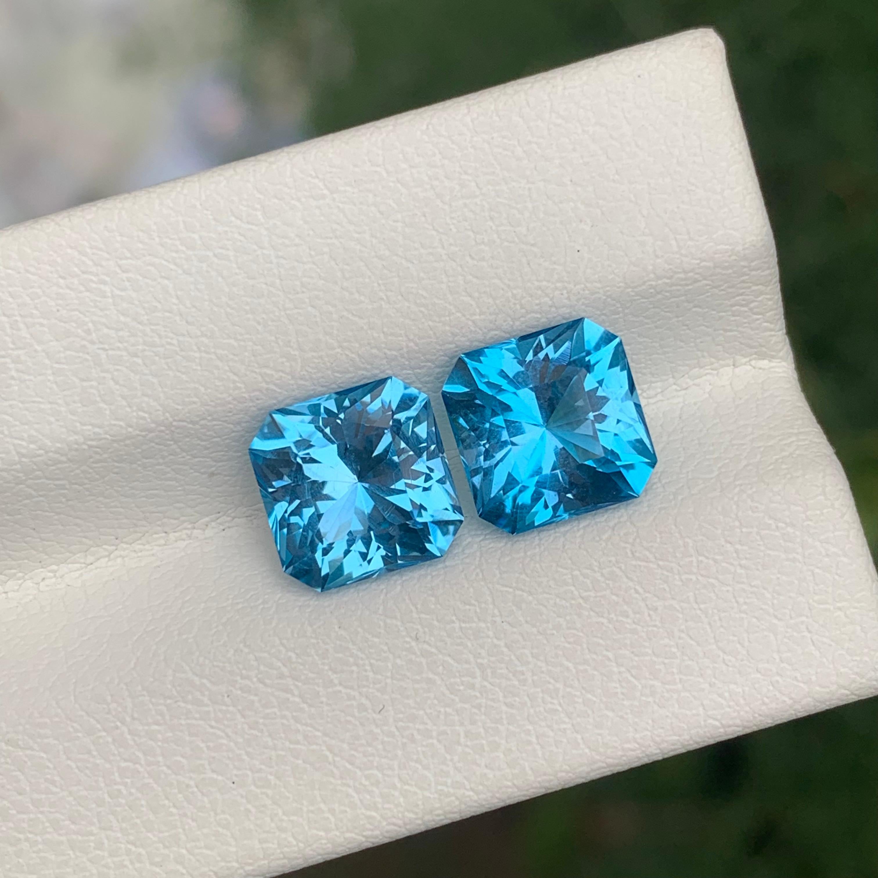 5.95 Carat Incredible Loose Swiss Blue Topaz Pair Square Shape Gemstone In New Condition For Sale In Peshawar, PK
