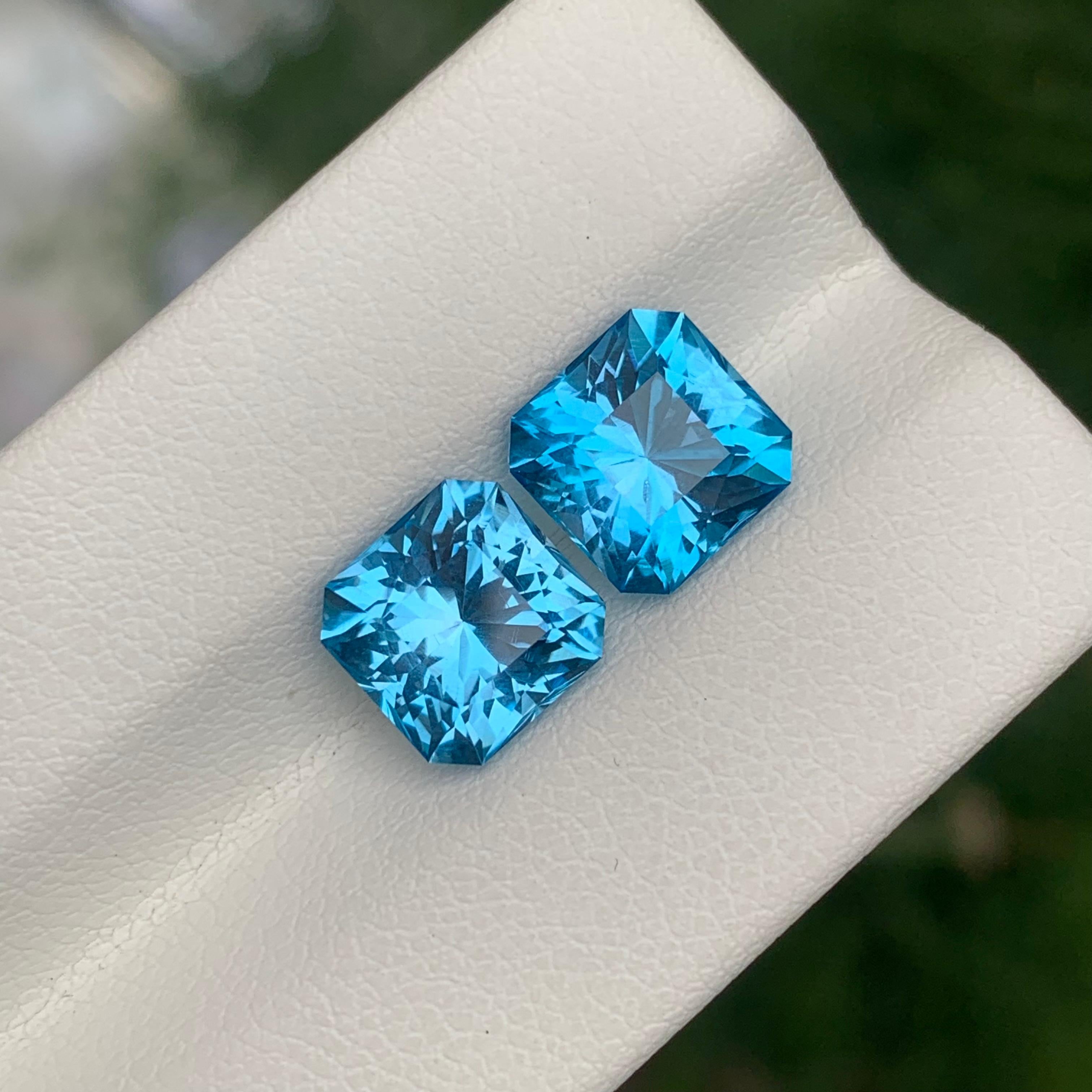 5.95 Carat Incredible Loose Swiss Blue Topaz Pair Square Shape Gemstone For Sale 1