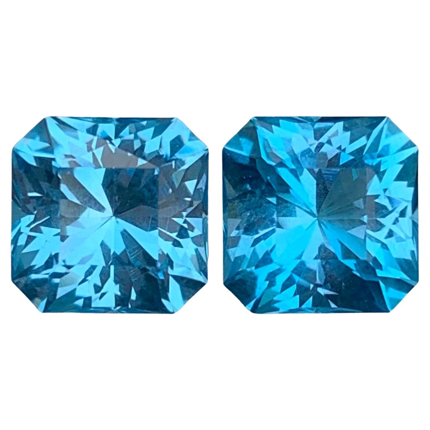 5.95 Carat Incredible Loose Swiss Blue Topaz Pair Square Shape Gemstone