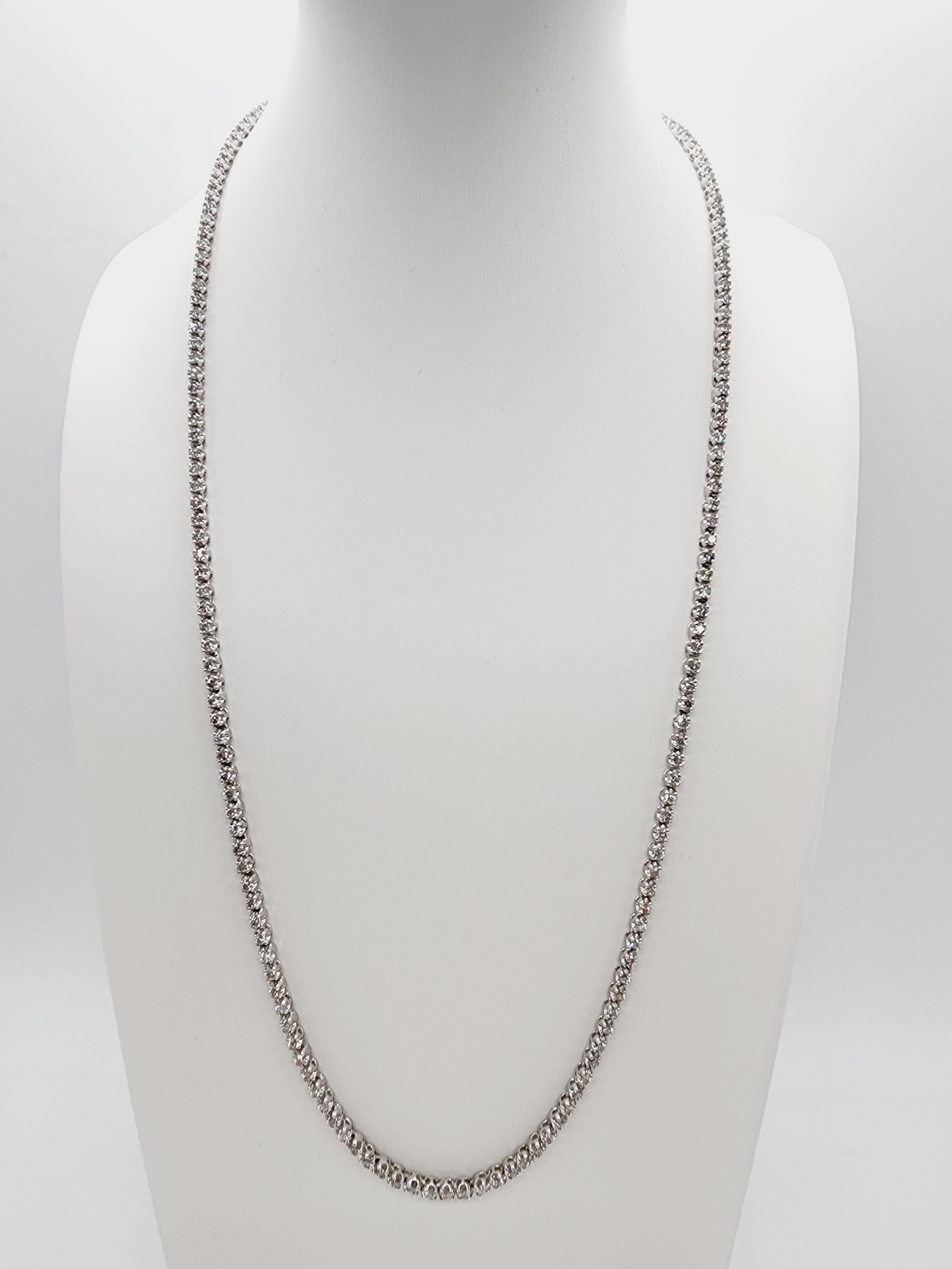 Brilliant and beautiful buttercup necklace, natural round-brilliant cut white diamonds clean and excellent shine. 14k white gold buttercup setting. 22 inch length. Average G Color, SI Clarity.  2.9 mm wide.