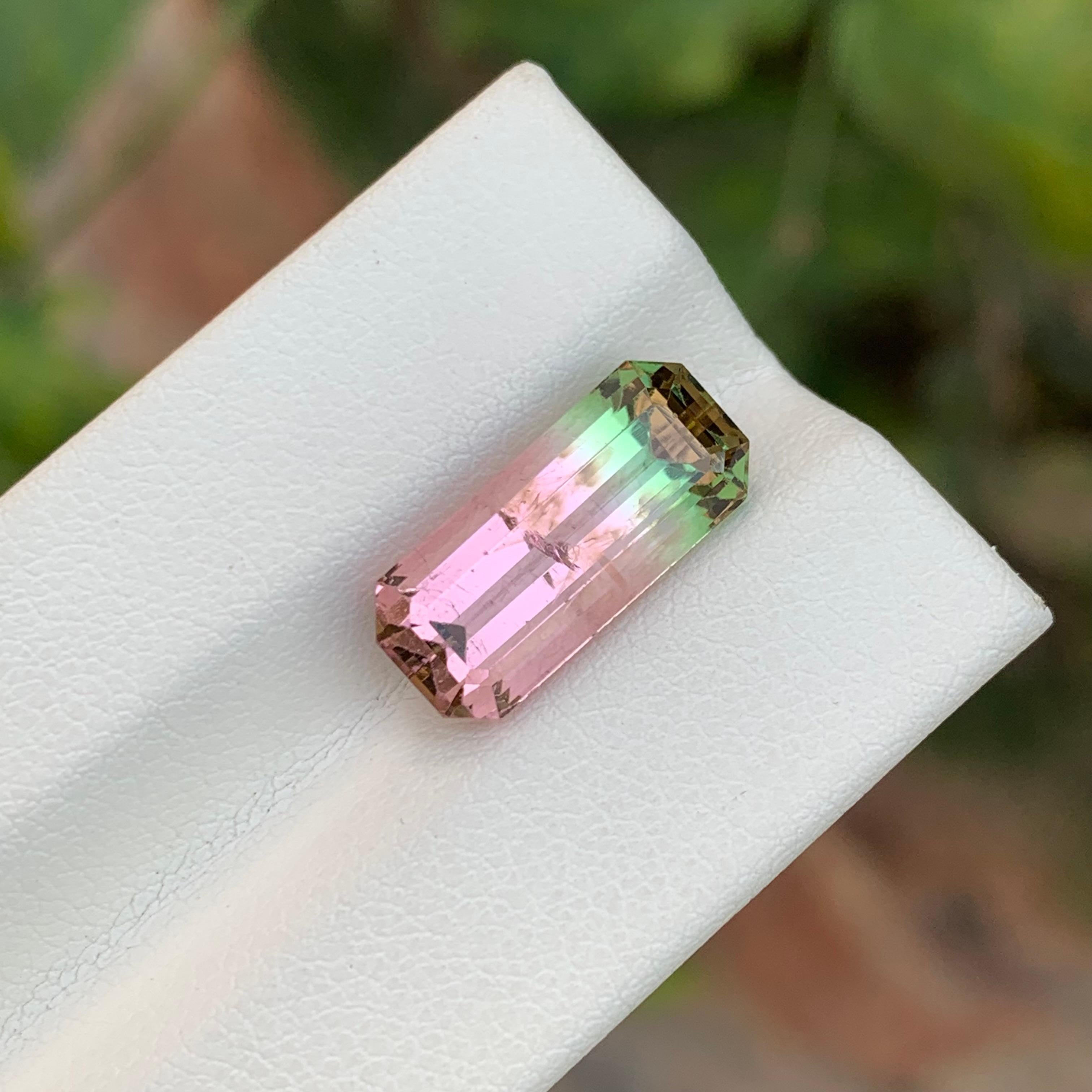 Facettierter zweifarbiger Turmalin

Gewicht: 5,95 Karat
Abmessung: 15.4 x 6.9 x 6.3 Mm
Farbe: Grün und Rosa 
Behandlung: Nicht
Zertifikat: Auf Kundenwunsch
Die Form: Smaragd


Der Turmalin ist ein faszinierender Edelstein, der für seine