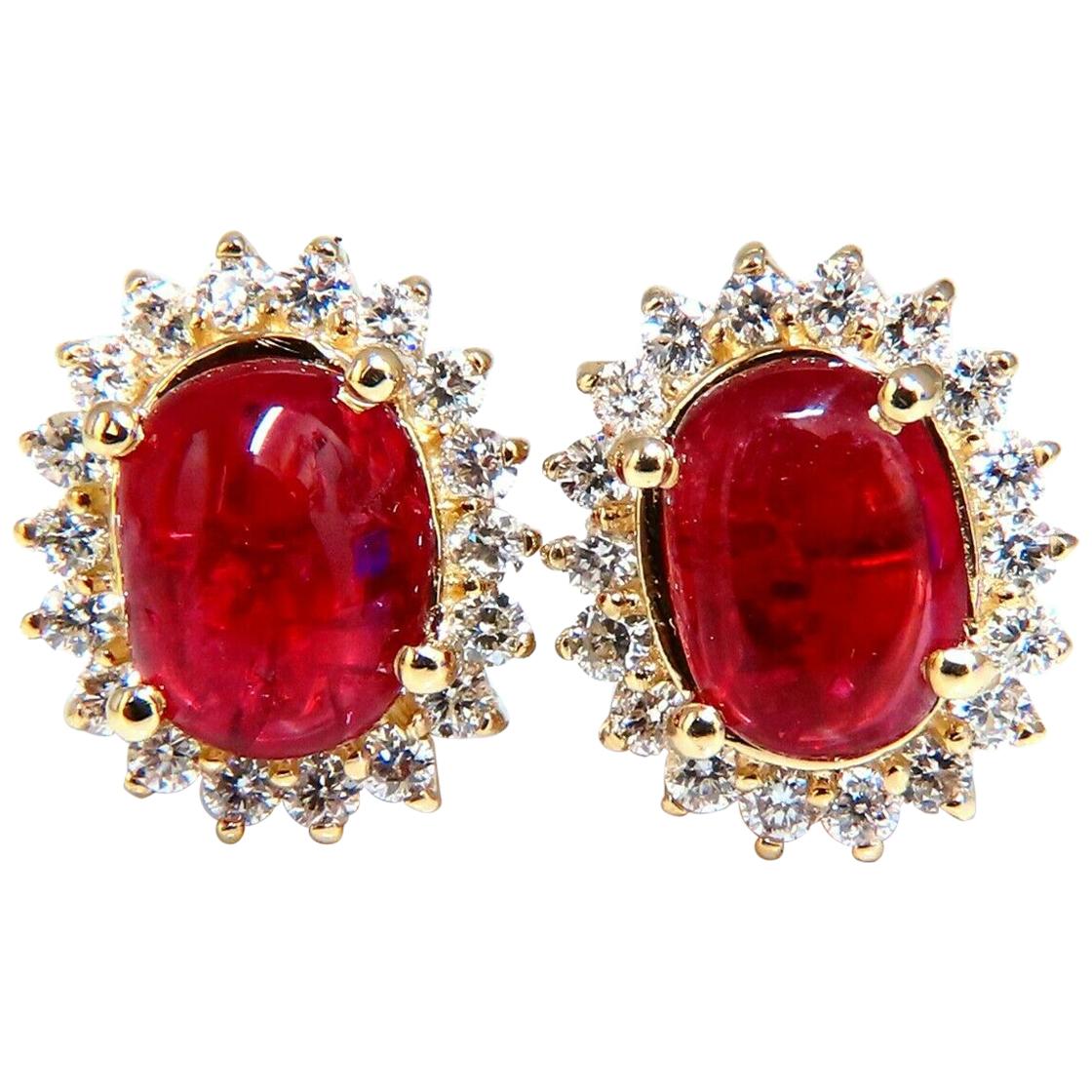 5.95 Carat Natural Raspberry Red Spinel Diamonds Earrings 14 Karat Gold For Sale